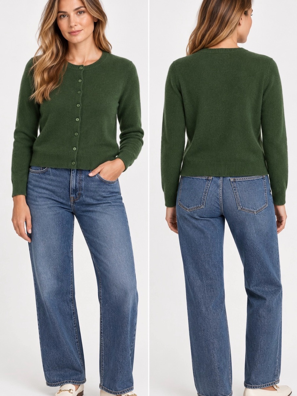 Reformation Green Recycled Cashmere Button Cardigan Sweater Size S